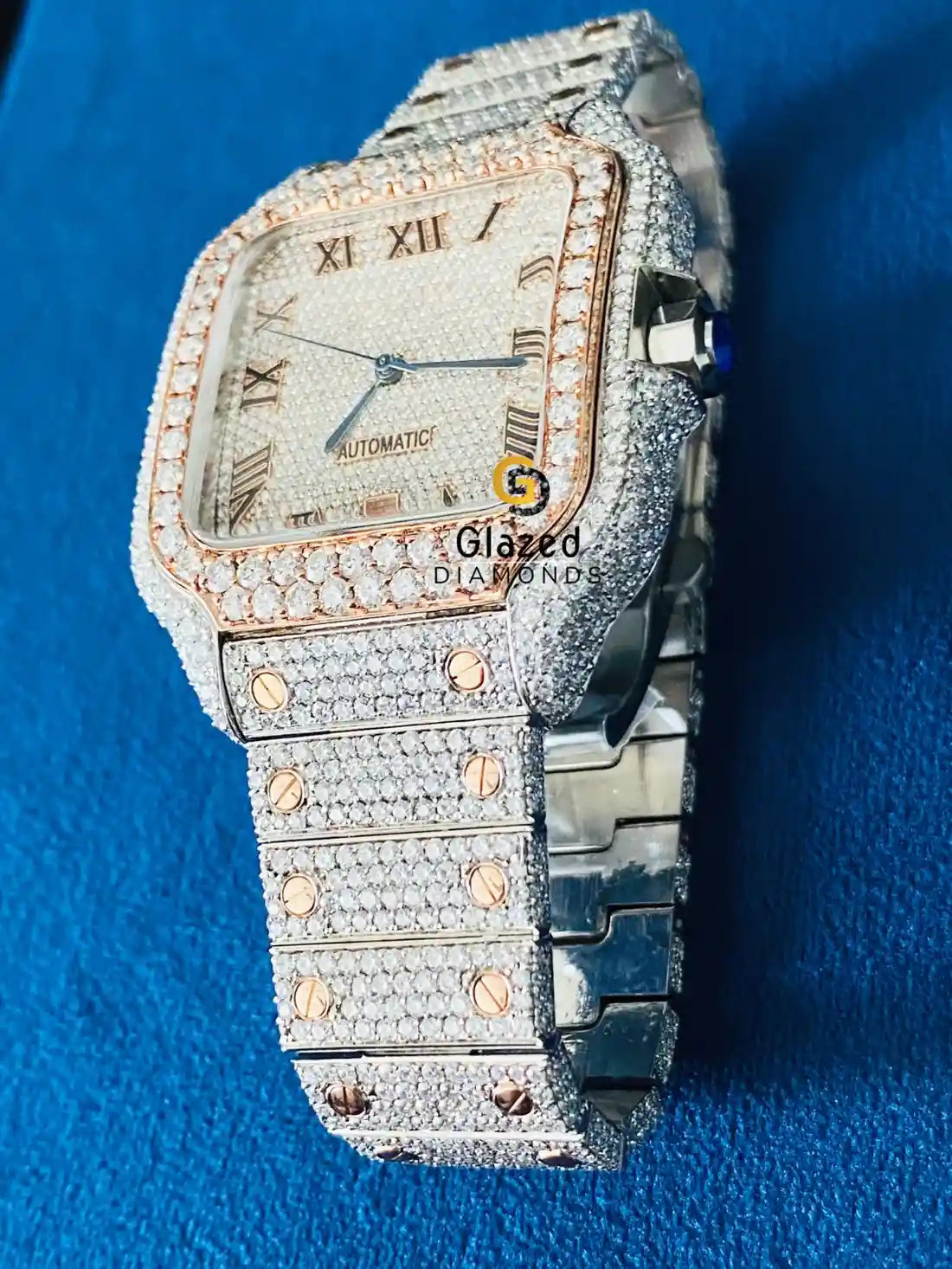 Roman Dia lFully Bust Down VVs Moissanite Watch For Men
