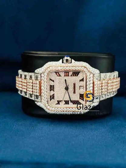 Roman Dial Bust Down Round VVS Moissanite Wrist Watch