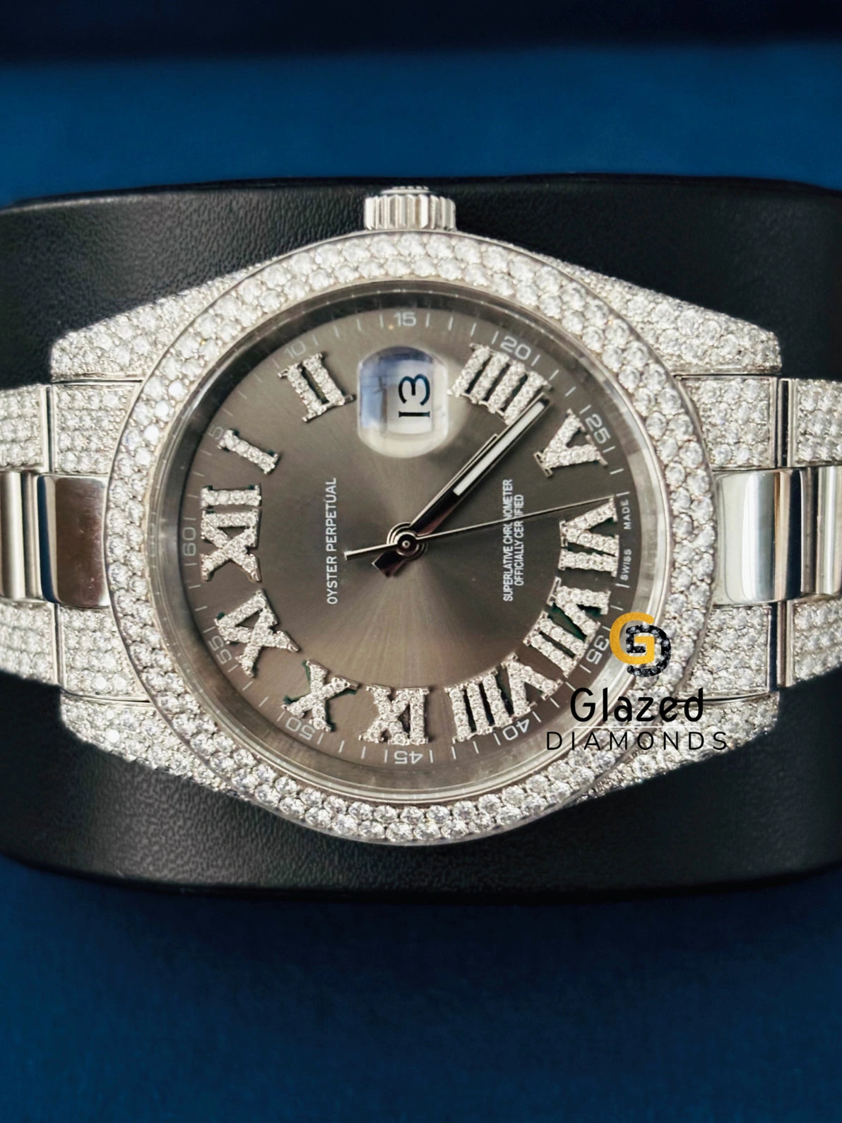 Roman Dial Diamond Studded Moissanite Watch