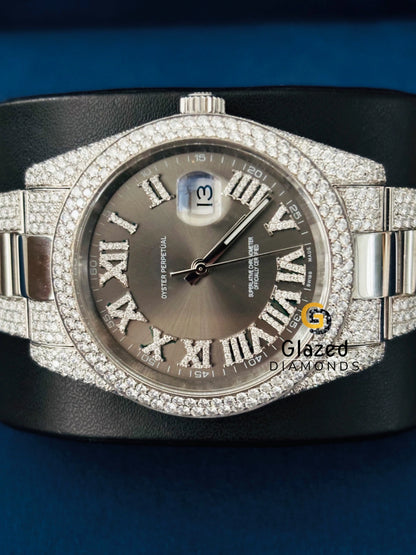 Roman Dial Diamond Studded Moissanite Watch