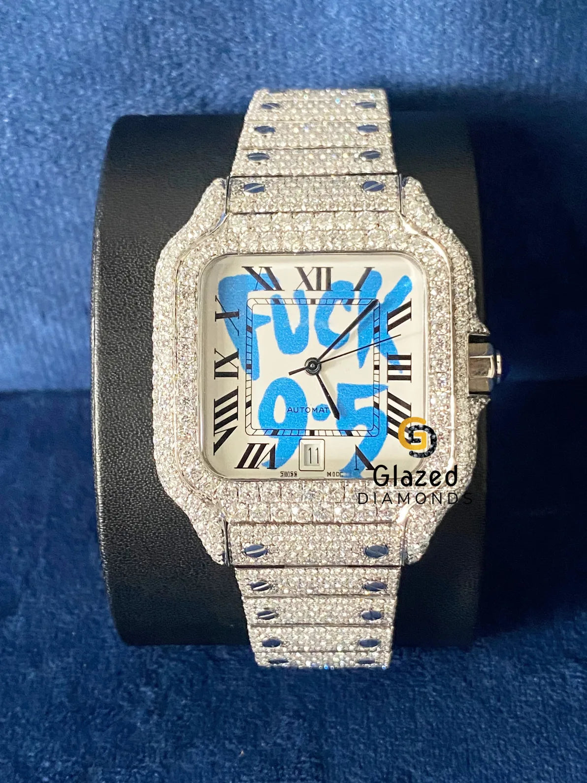 Roman Dial Fully Bust Down Moissanite Diamond Studded Watch