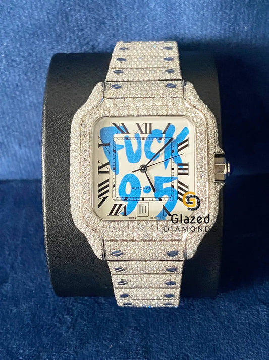 Roman Dial Fully Bust Down Moissanite Diamond Studded Watch