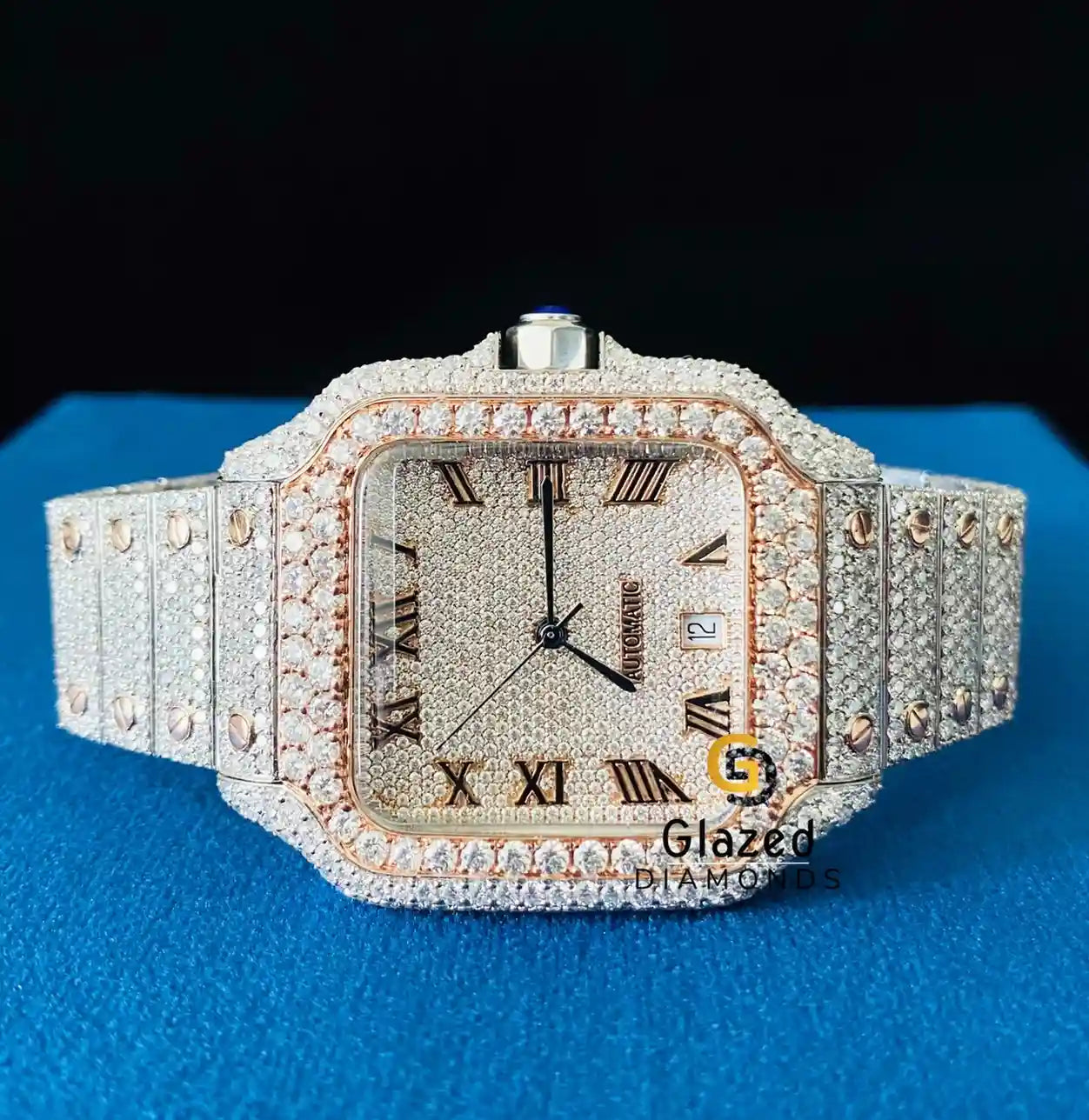 Roman Dial Fully Bust Down VVs Moissanite Watch For Men