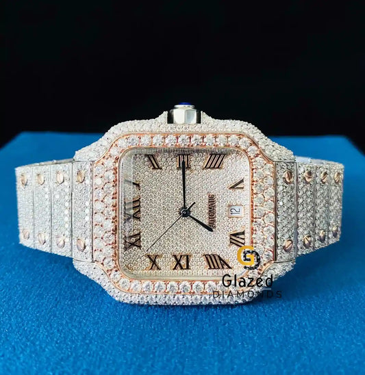 Roman Dial Fully Bust Down VVs Moissanite Watch For Men