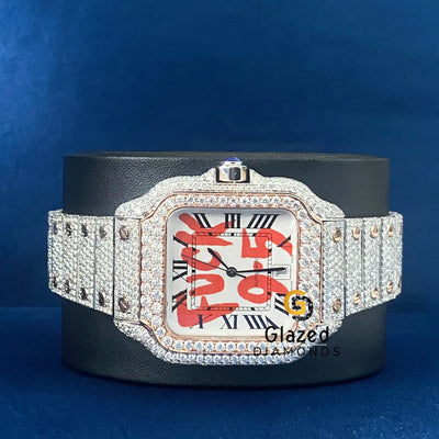 Roman Dial Fully Iced Out Moissanite Diamond Studded Watch