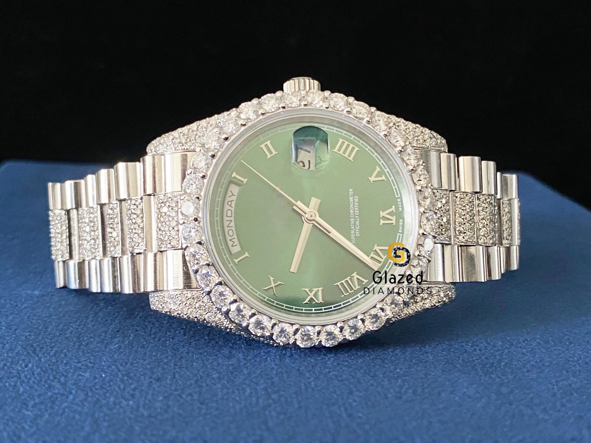 Roman Dial Green Bezel VVS Moissanite Hip Hop Watch