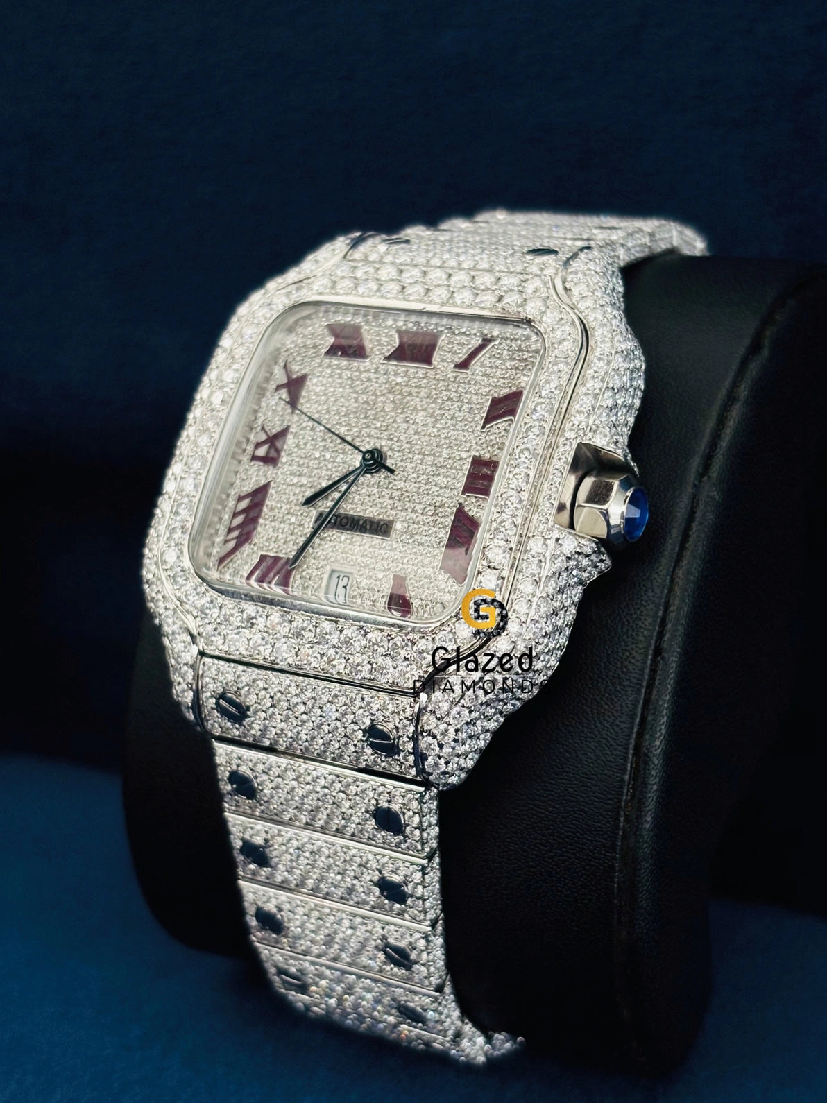 Roman Dial Round VVs Moissanite Diamond Studded Watch
