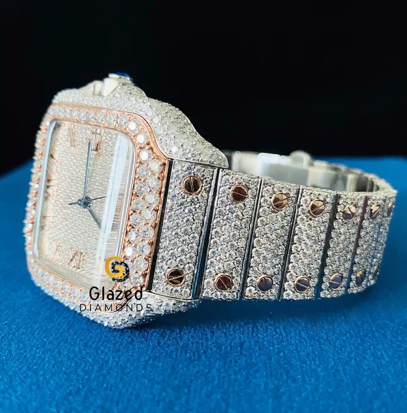 Roman Dial Two Tone Bust Down VVs Moissanite Watches