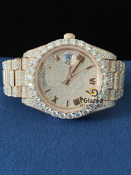 Roman Dial VVs Moissanite Bust Down Stainless Steel Watch