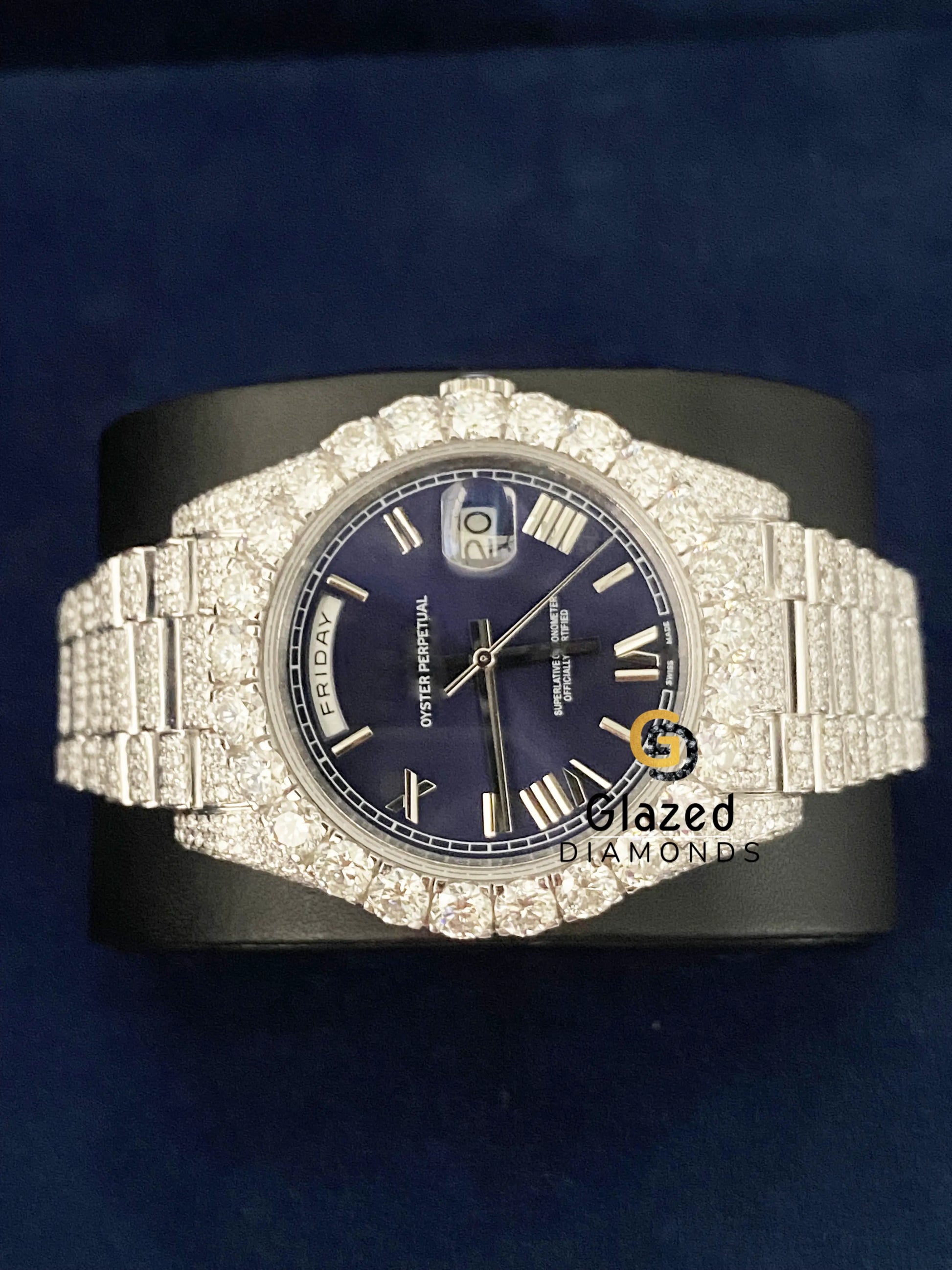 Roman Dial VVs Moissanite Diamond Studded Day Date Watch