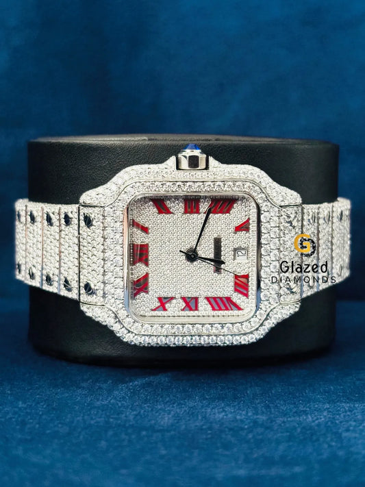 Roman Dial VVs Round Moissanite Diamond Studded Watch