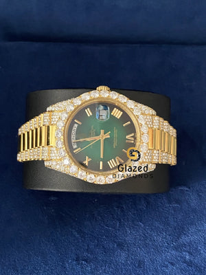 Roman Green Dial Day Date D Colorless Moissanite Watch