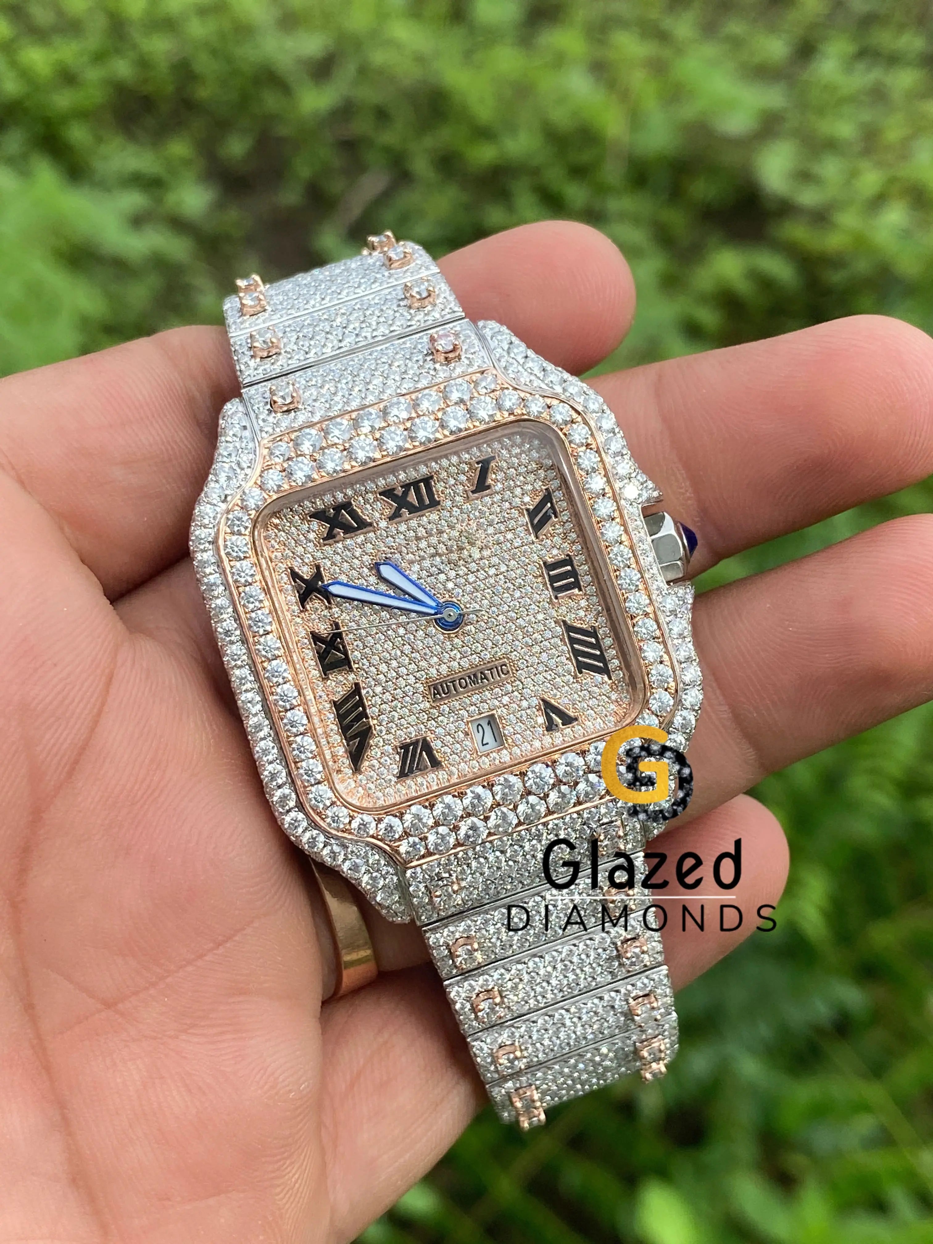 Roman Number Dial Iced Out Watch
