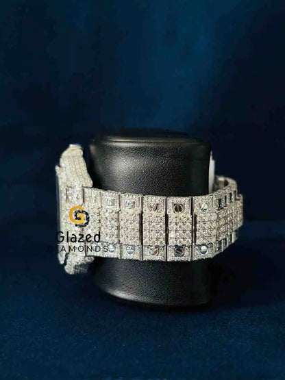 Roman Number Dial Round Moissanite Wrist Watch For Men