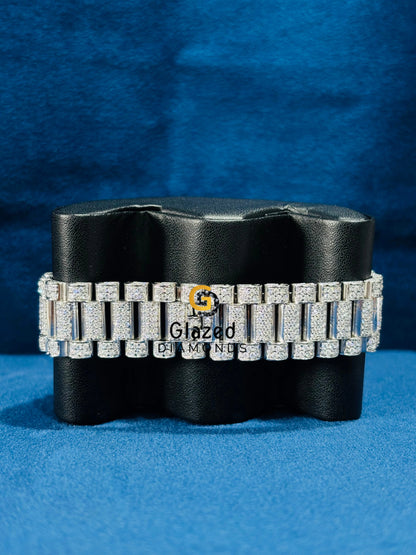 Roman Number Royal Blue Dial Moissanite Rapper Watch for Men