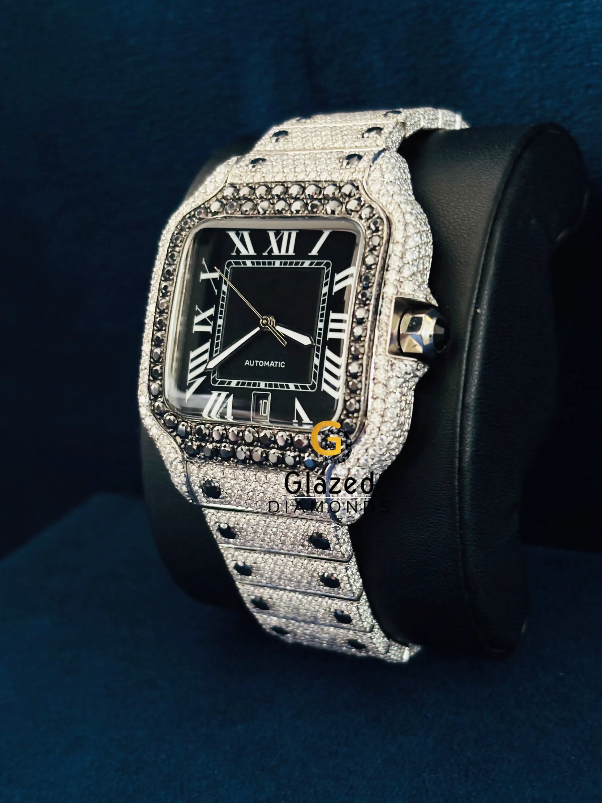 Roman Number With Black Diamond Iced Out Moissanite Hip Hop Watch