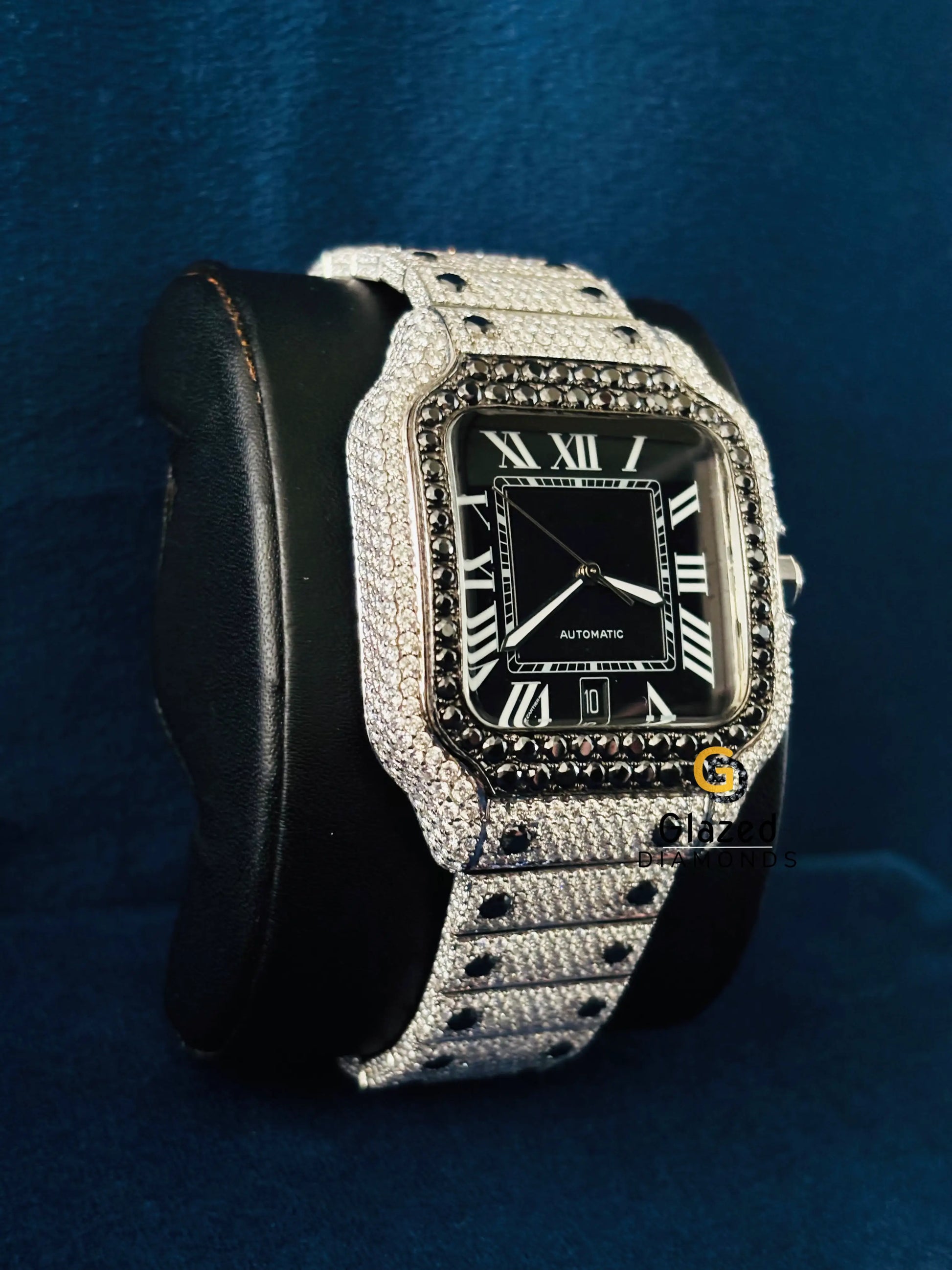 Roman Number With Black Diamond Iced Out Moissanite Hip Hop Watch For Men