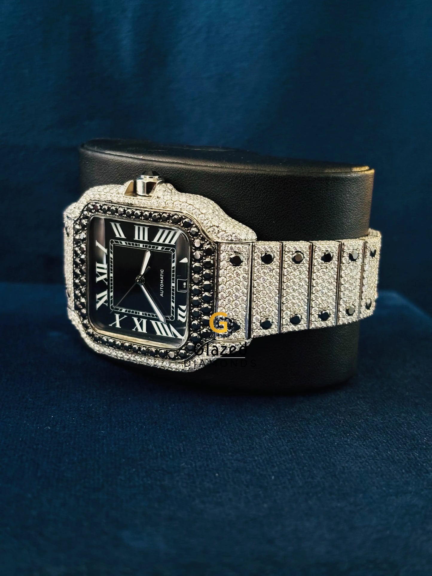Roman Number With Black Diamond Moissanite Watch