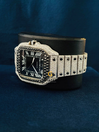 Roman Number With Black Diamond Moissanite Watch