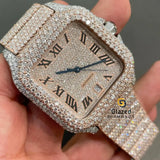 Rose Two Tone Arabic Numeral Fully Buss Down Moissanite Watch