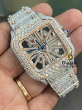 Rose Skeleton Two Tone Fully Iced Luxury Moissanite Watch