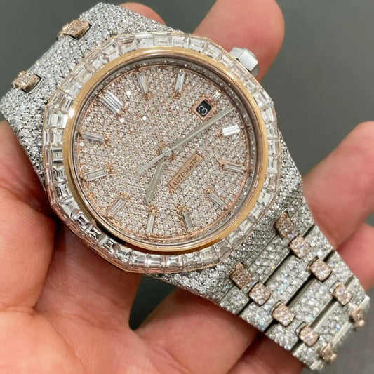 Rose Gold Plated Baguette Dial Diamond Watch 