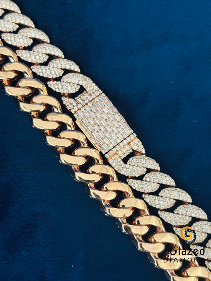 Rose Gold Plated Bust Down Moissanite Cuban Link Chain