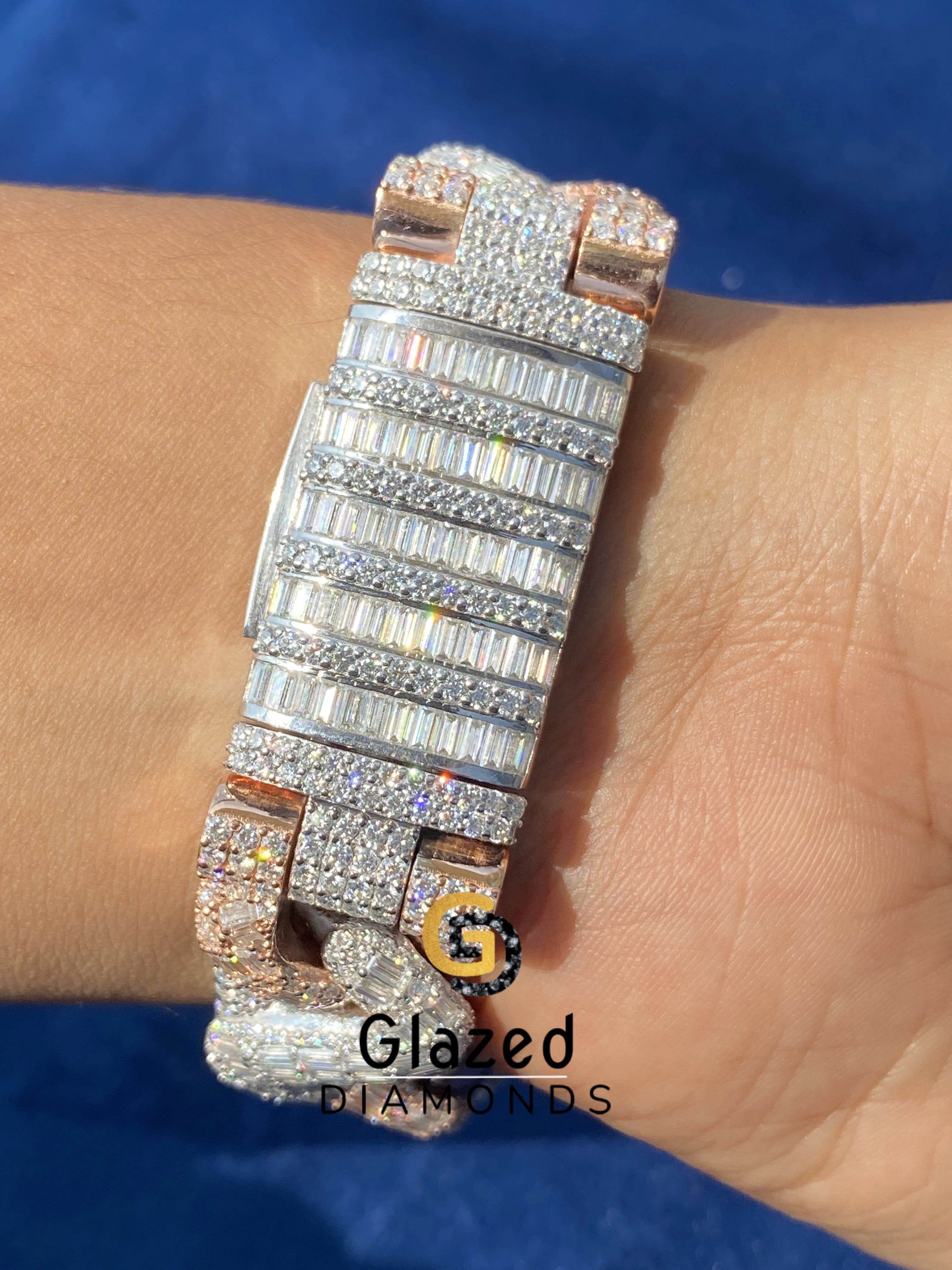 Rose Gold Plated Moissanite Hip Hop 925 Sterling Silver Bracelet