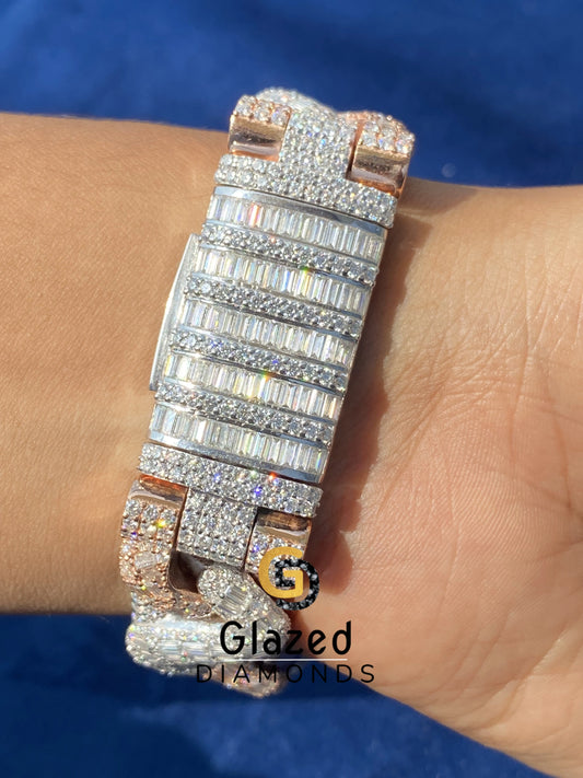 Rose Gold Plated Moissanite Hip Hop 925 Sterling Silver Bracelet