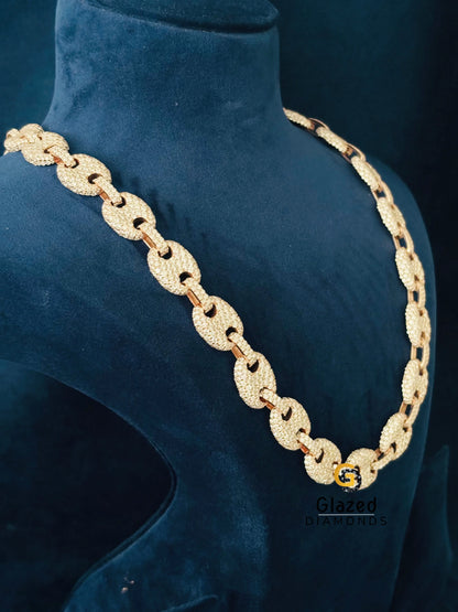 Rose Gold Plated Puff Link Iced Out Moissanite Chain