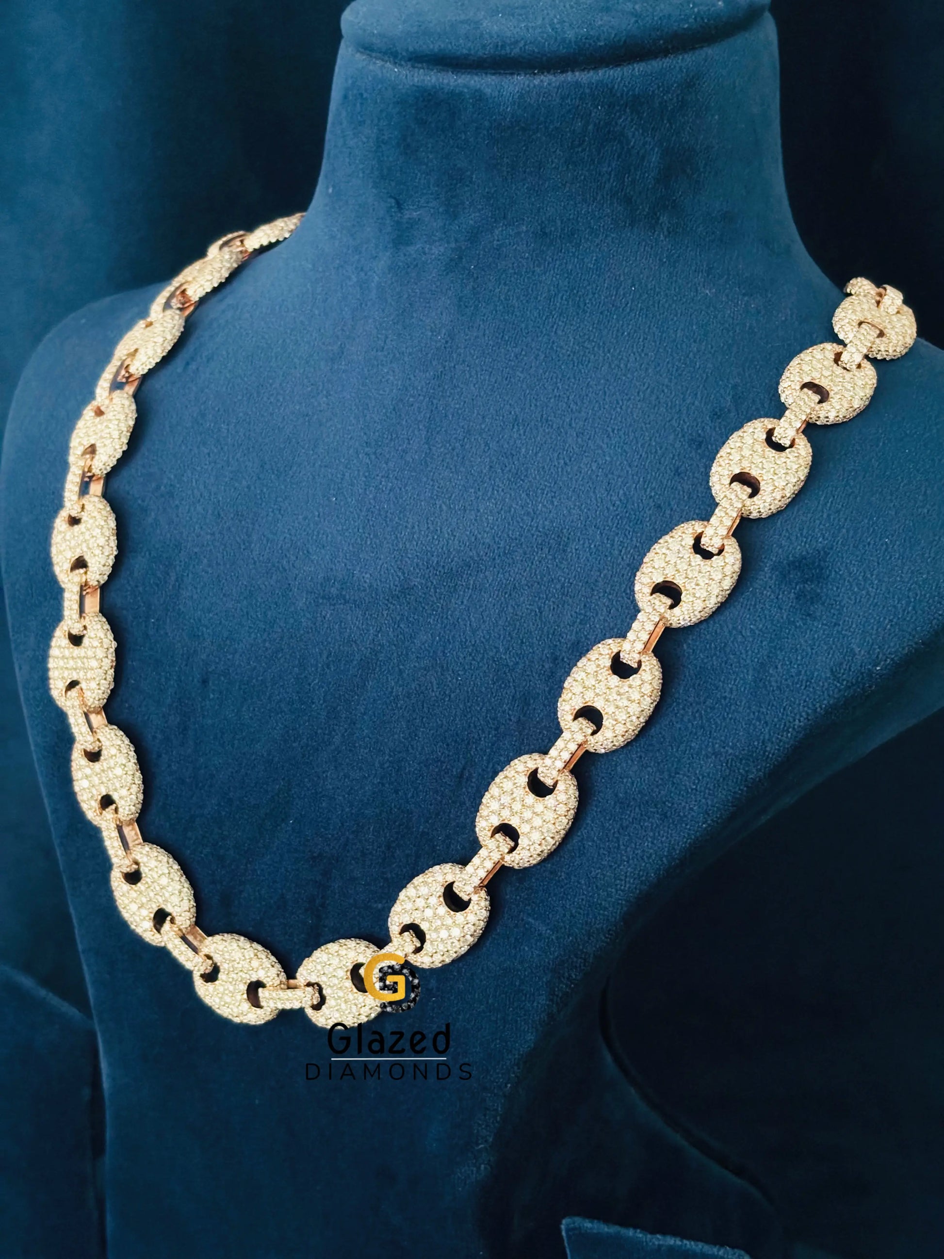 Rose Gold Plated Puff Link Iced Out Moissanite Chain For Men