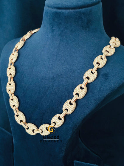 Rose Gold Plated Puff Link Iced Out Moissanite Chain For Men