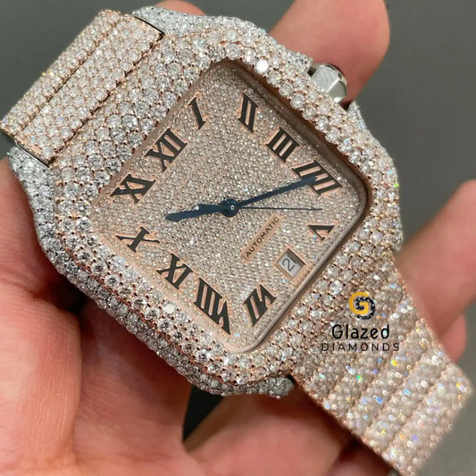 Rose Gold Plated Two Tone Moissanite Watch