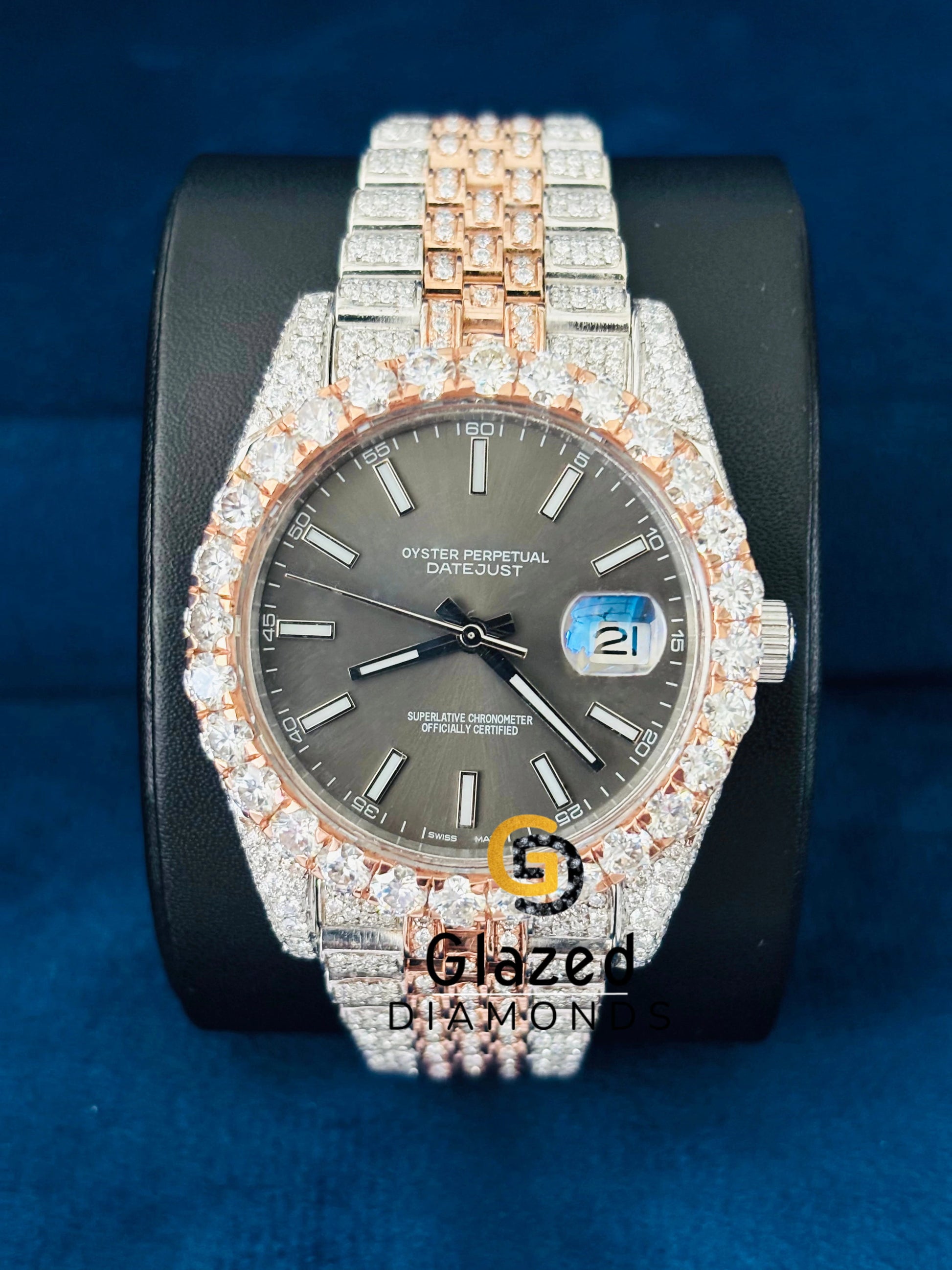 Rose Gold Plated White Bar Hip Hop Moissanite Rapper Watch