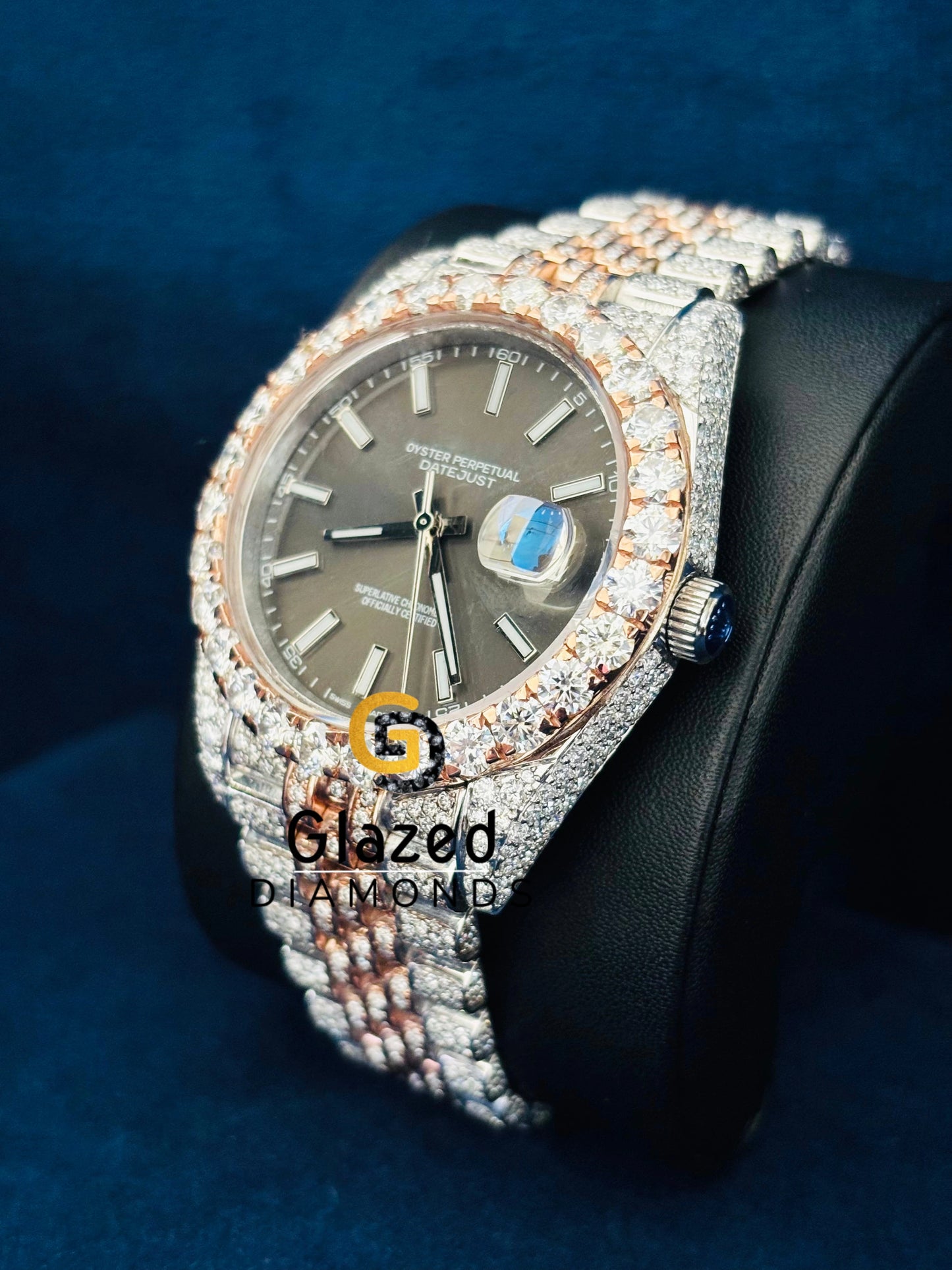 Rose Gold Plated White Bar Moissanite Rapper Watch