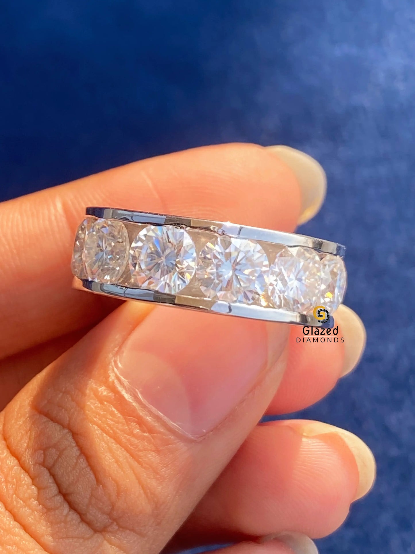 Round Cut Eternity Moissanite Channel Set Band 925 Silver