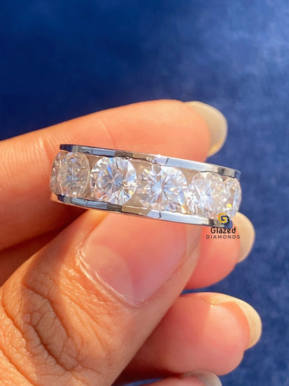 Round Cut Eternity Moissanite Channel Set Band 925 Silver