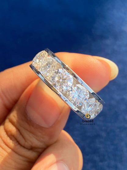 Round Cut Eternity Moissanite Channel Set Band 925 Silver