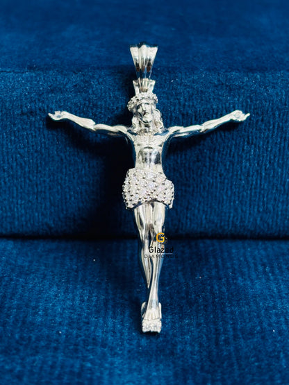 Solid 925 Sterling Silver Round Cut Moissanite 3D Jesus Pendant