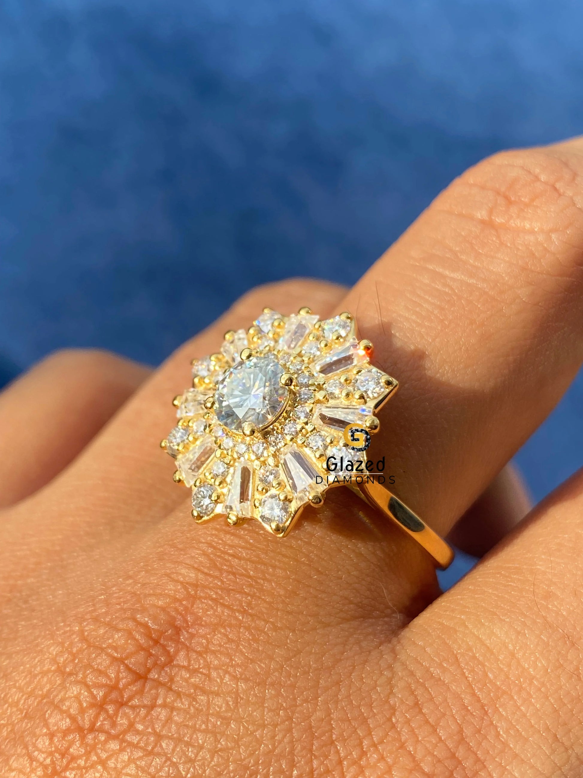 Round_Baguette Cluster Mosaic Ring
