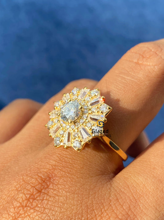 Round_Baguette Cluster Mosaic Ring