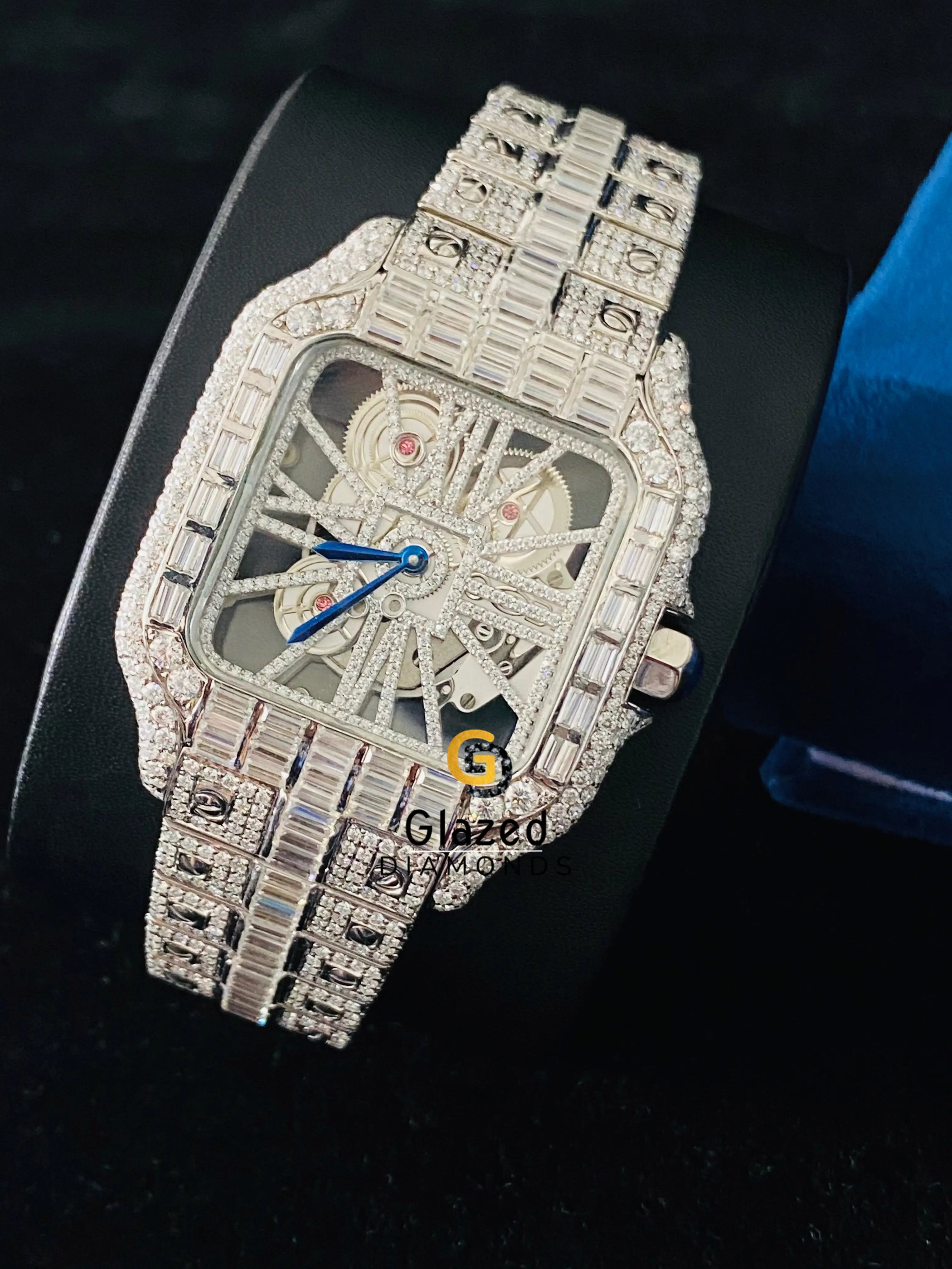 Round_Baguette Moissanite Skeleton Dial D Colorless VVS Diamond Watch