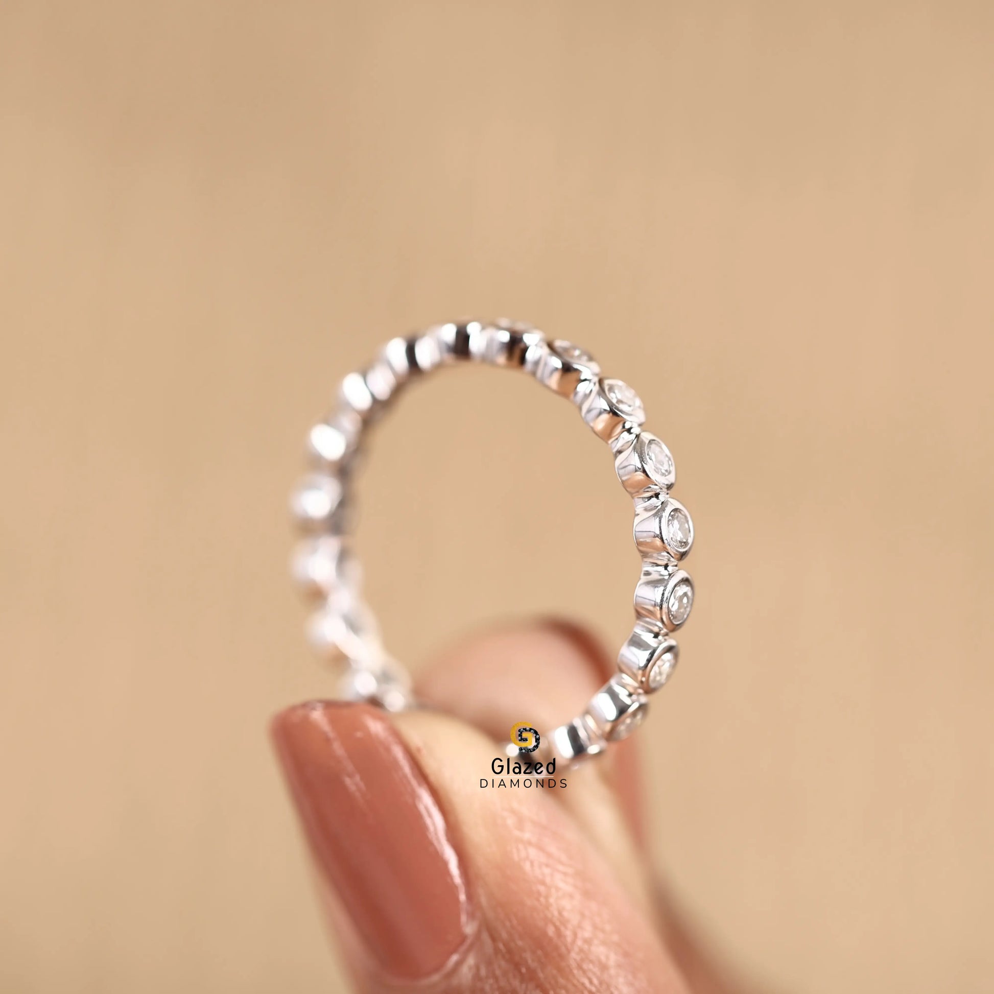 Round Bezel Set Lab Diamond Wedding Band For Women