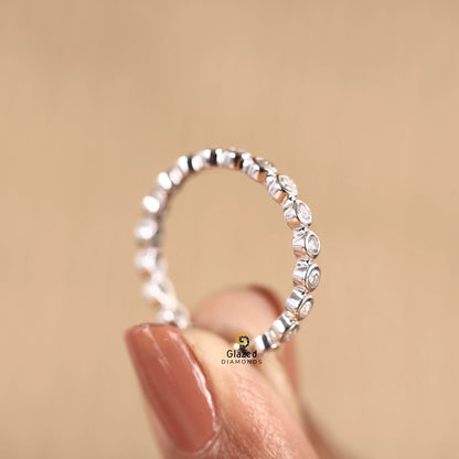 Round Bezel Set Lab Diamond Wedding Band For Women