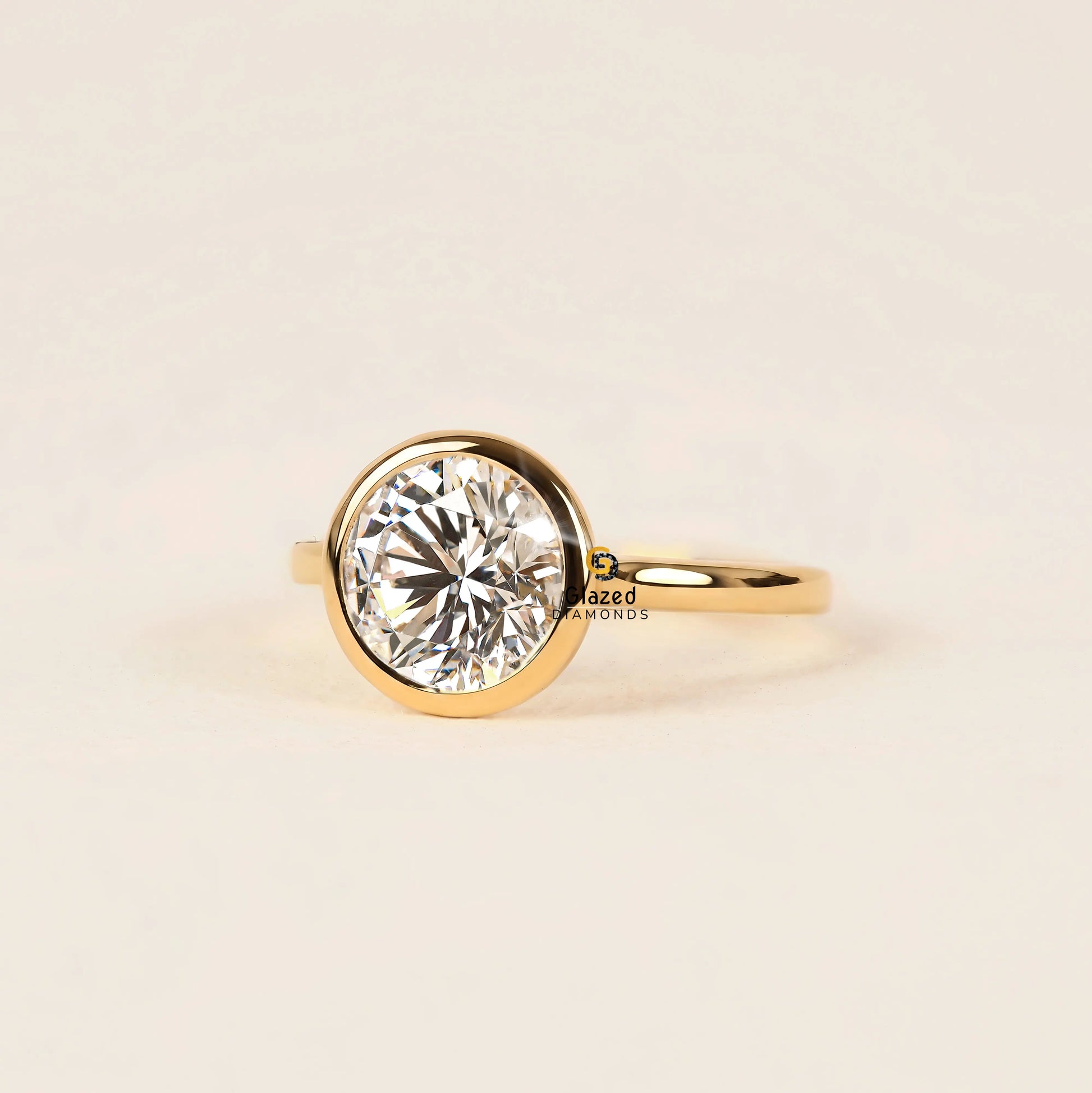 Round Bezel Set Lab Diamond Wedding Ring For Women