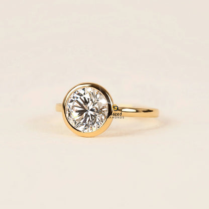 Round Bezel Set Lab Diamond Wedding Ring For Women
