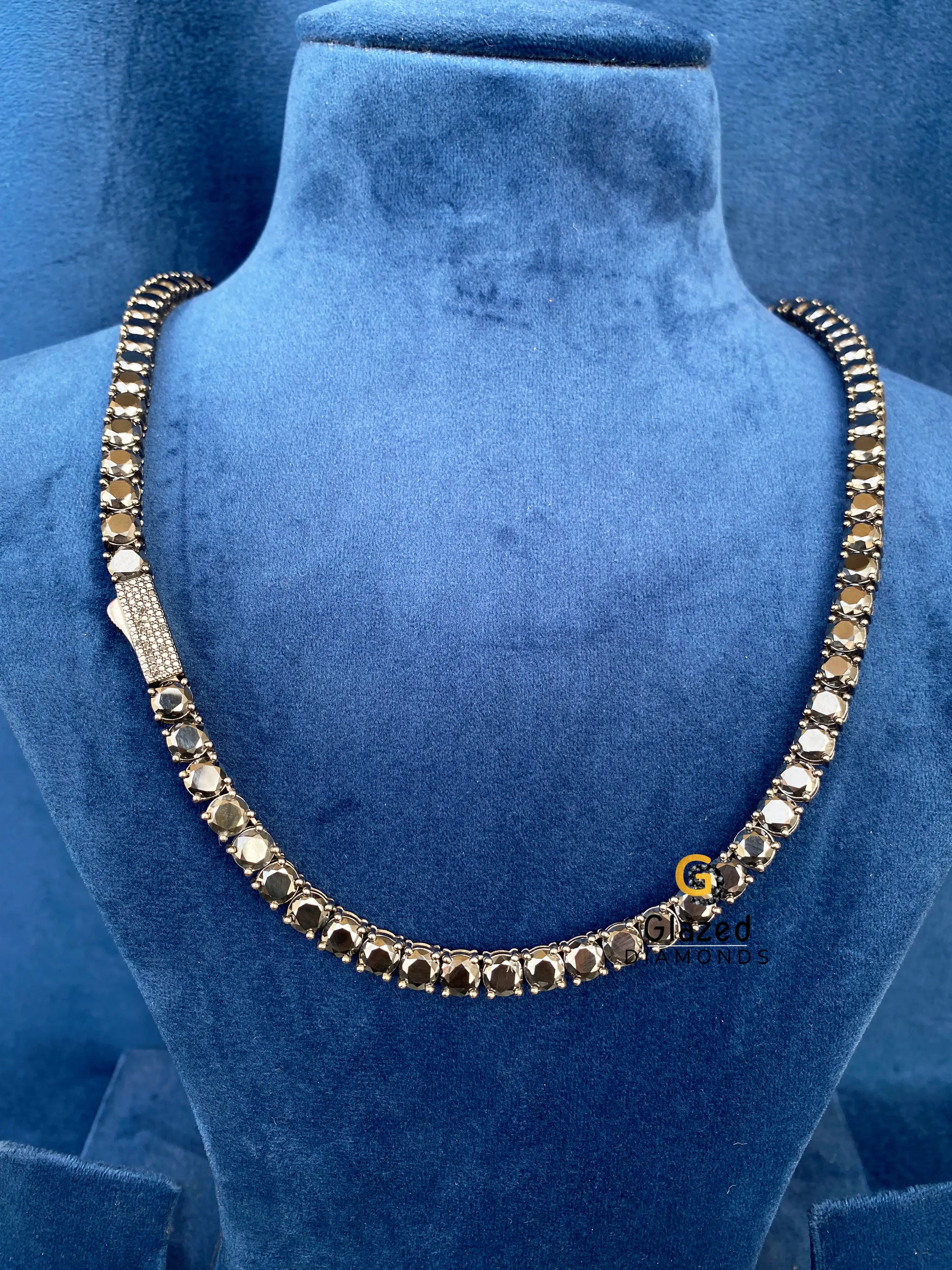 Round Cut Black Diamond Tennis Chain