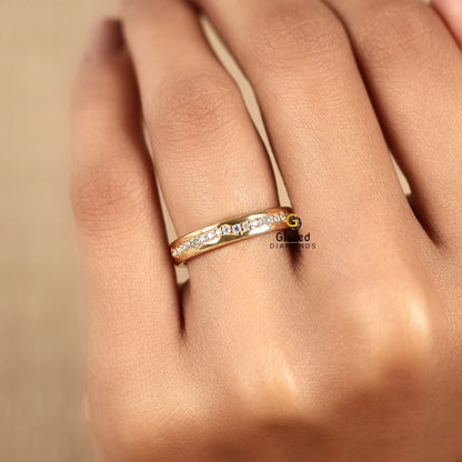 Round Cut Lab Diamond Channel Setting Wedding Band