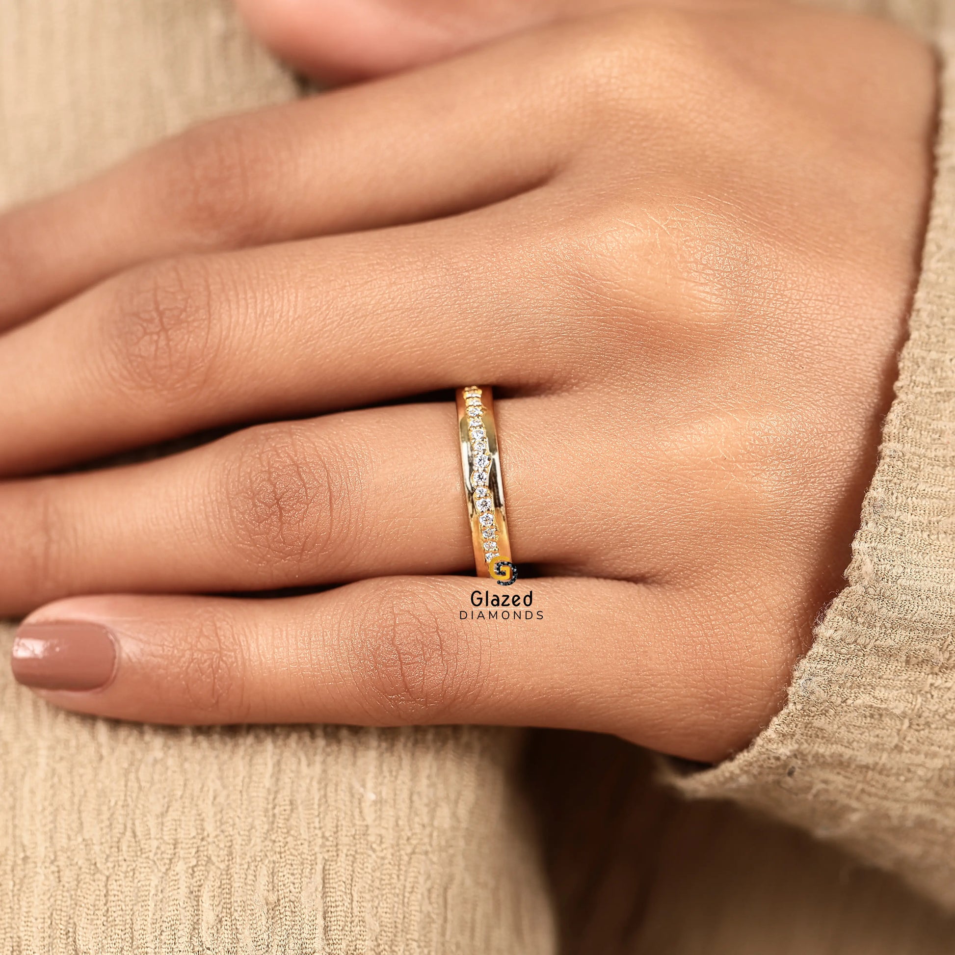 Round Cut Lab Diamond Channel Setting Wedding Band For Women