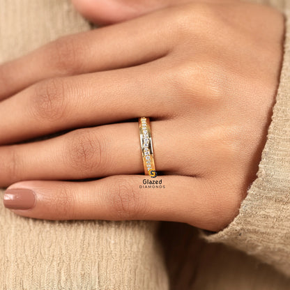 Round Cut Lab Diamond Channel Setting Wedding Band For Women